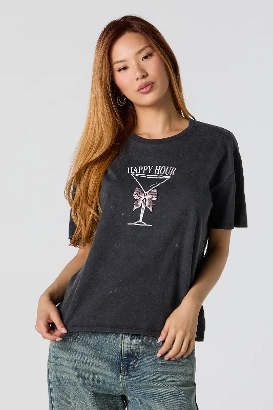 Happy Hour Graphic Washed Boyfriend T-Shirt