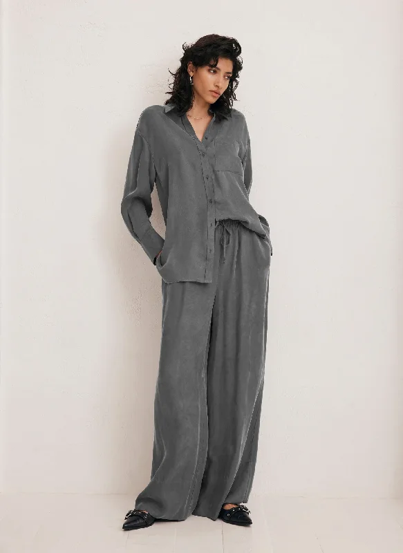 Grey Drawstring Wide Trousers