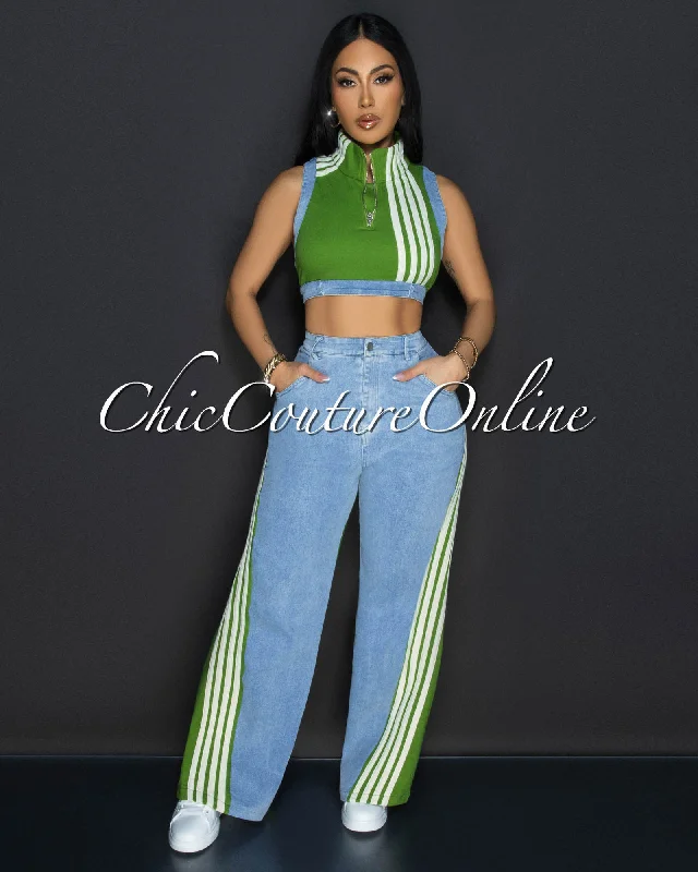 hibo-green-denim-crop-top-pants-sporty-set