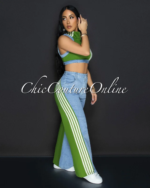 hibo-green-denim-crop-top-pants-sporty-set