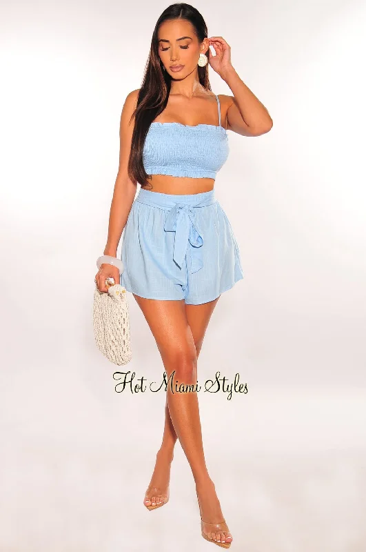 sky-blue-smocked-linen-spaghetti-strap-shorts-two-piece-set