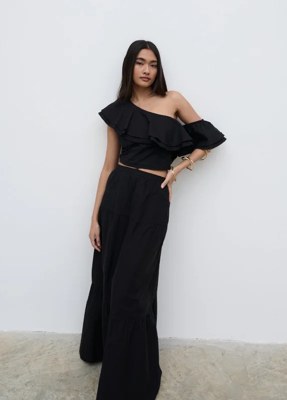 Sol Ruffle Maxi Skirt - Black