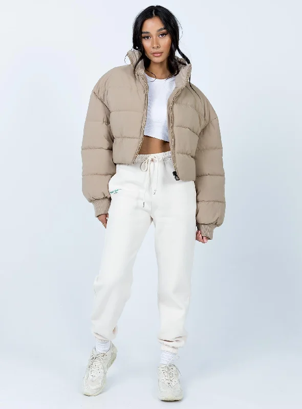 Georgia Cropped Puffer Jacket Beige