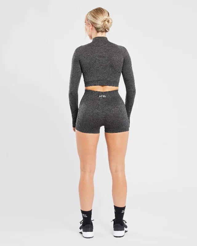 Revive Seamless Crop 1/2 Zip Pullover - Black Marl