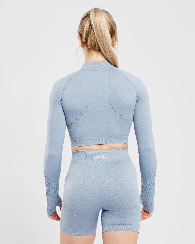 Revive Seamless Crop 1/2 Zip Pullover - Mineral Blue Marl