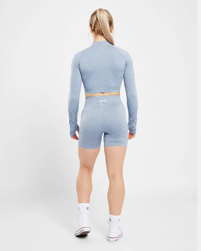 Revive Seamless Crop 1/2 Zip Pullover - Mineral Blue Marl