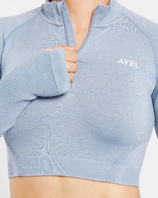 Revive Seamless Crop 1/2 Zip Pullover - Mineral Blue Marl