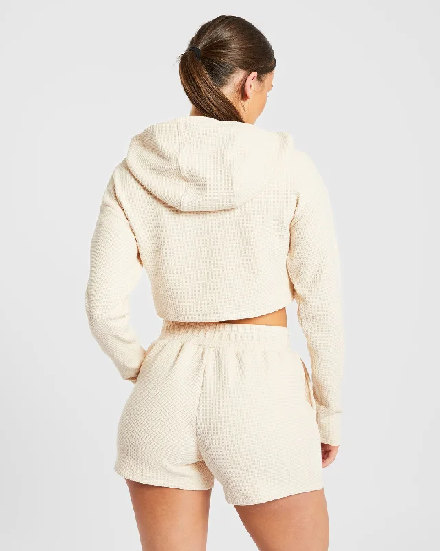 Waffle Crop Hoodie - Beige