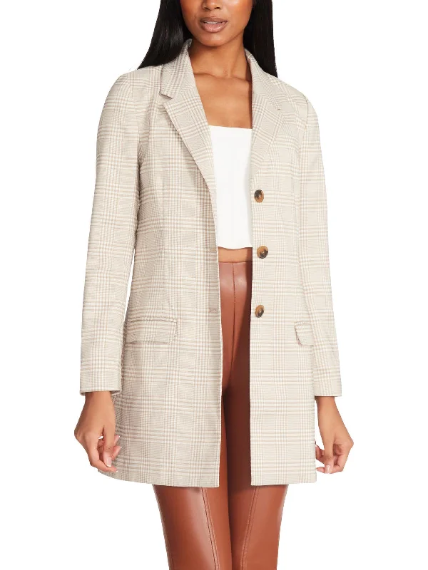 Womens Plaid Split Hem Suit Jacket