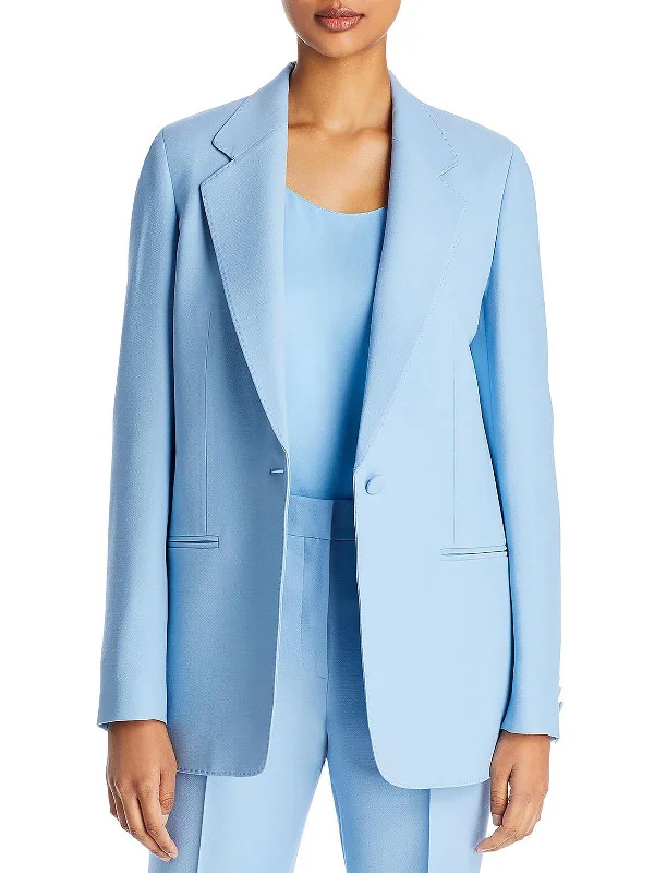 Womens Wool Blend Notched Lapel One-Button Blazer