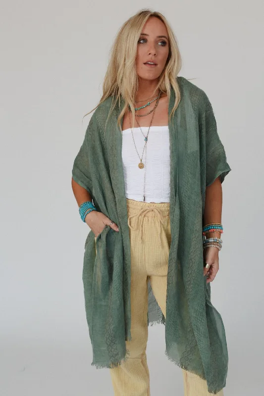 Sunny Afternoon Duster Kimono - Sage