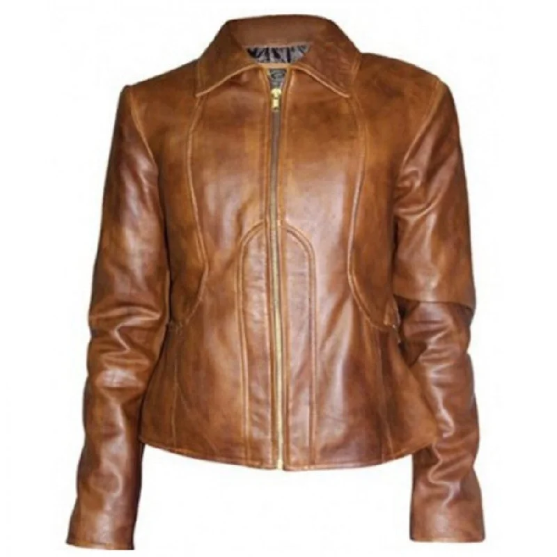 Jennifer Lopez Brown Leather Distressed Jacket