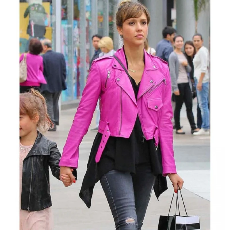 Jessica Alba Hot Pink Leather Jacket