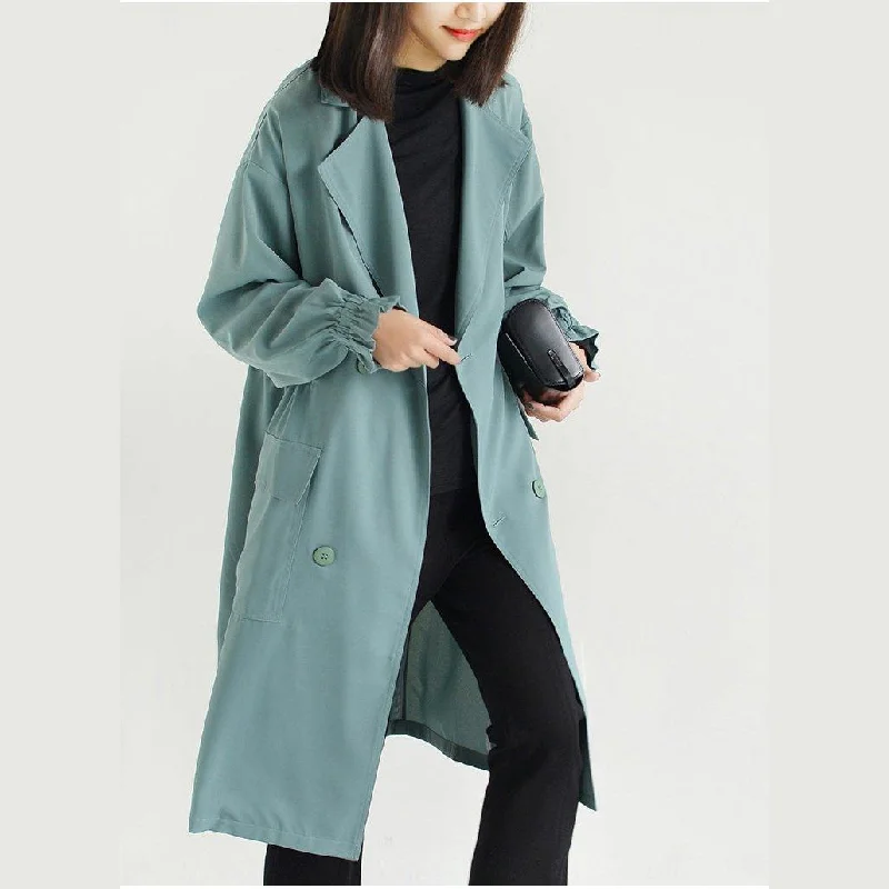 2017 spring Bean Green Trench coats plus size casual wind breaker long outwear