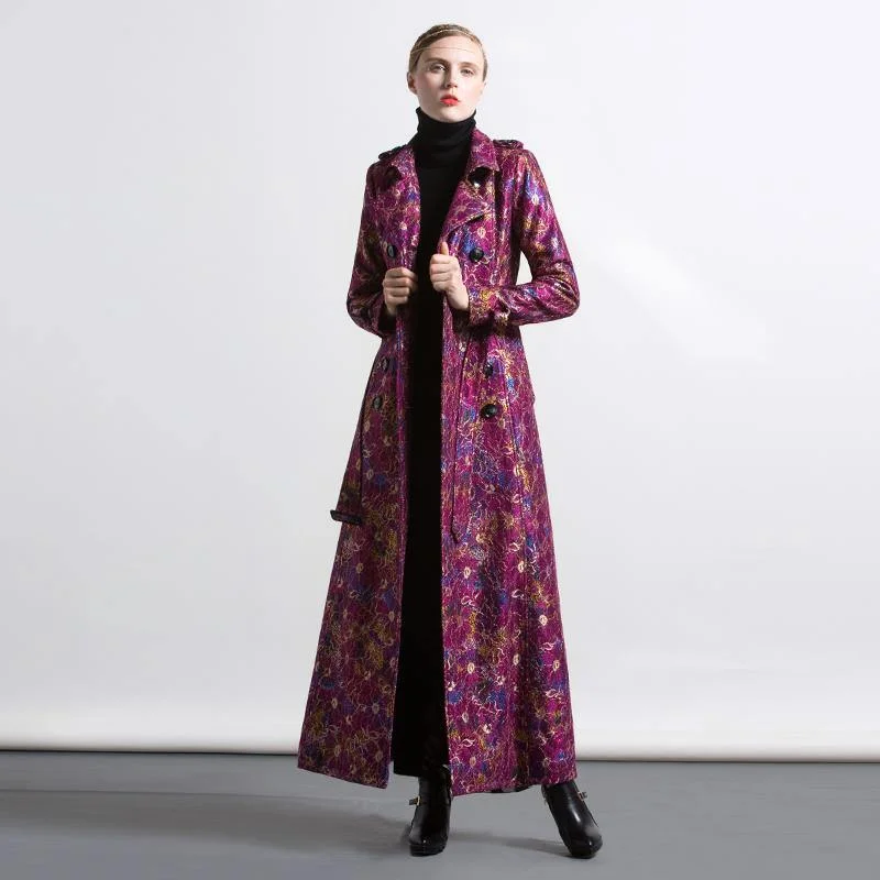 2017 vintage new magenta prints cotton blended trench coats elegant double breast parka