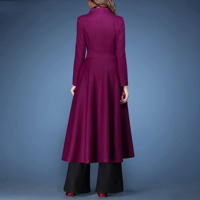 2017 winter purple elegant woolen blended coats slim fit vogue large hem trench coat