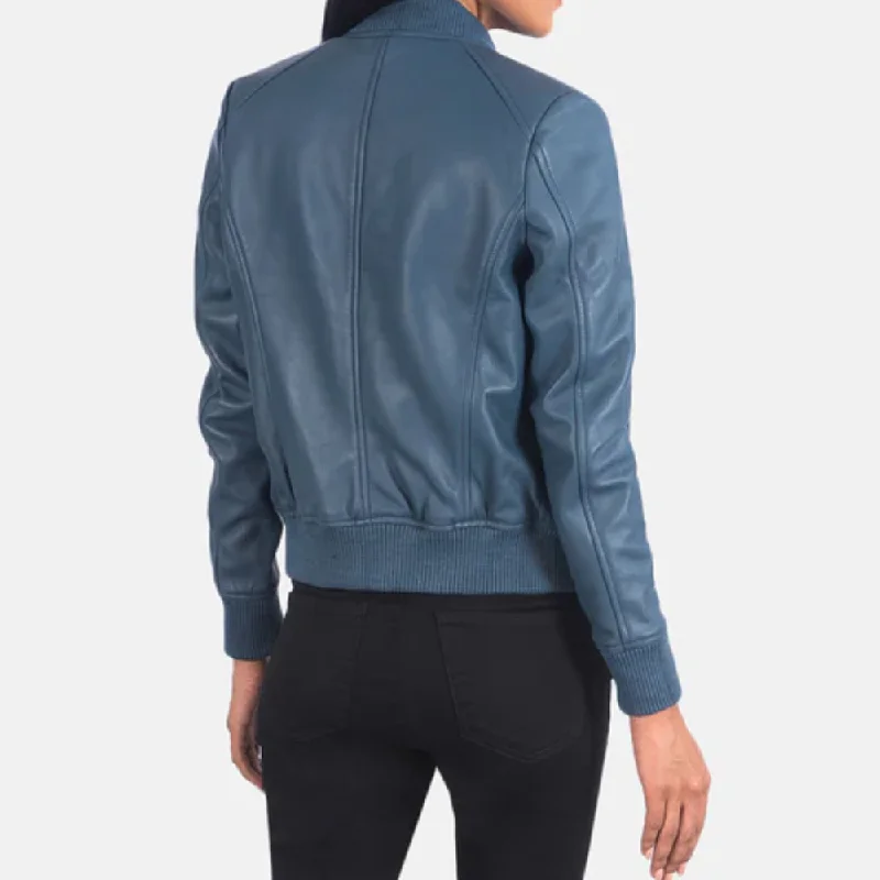 New Sheepskin Blue Bliss Bomber Leather Jacket For Women