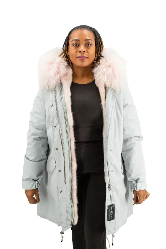 Parka Stroller Jacket with Detachable Mink Fur Vest Lining & Fox Fur Trim Hood