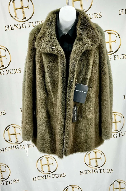 Olive American Legend Mink Fur Jacket with Wing Collar