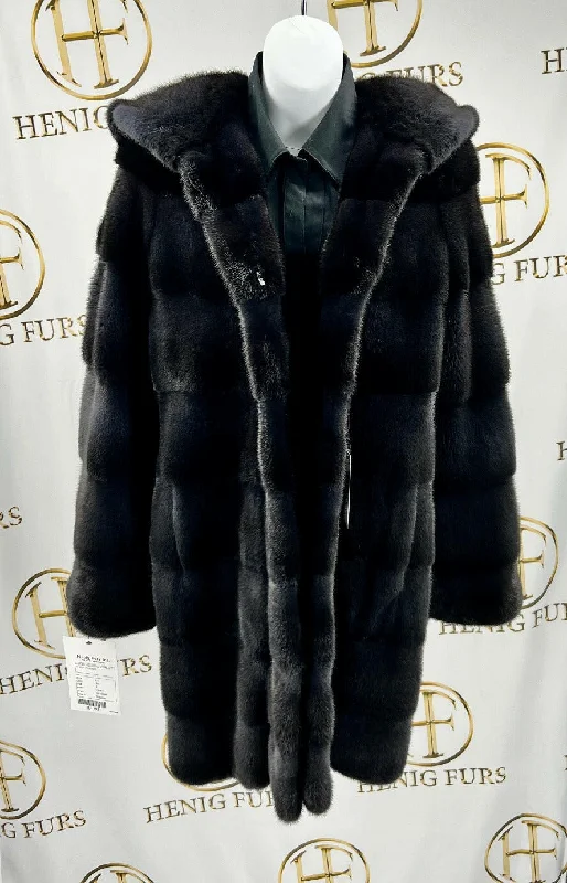 Charcoal Mink Fur Stroller with Horizontal Pattern and Full Fur Hood