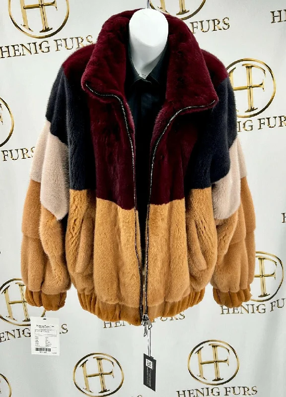 Multi Color Mink Fur Bomber Jacket