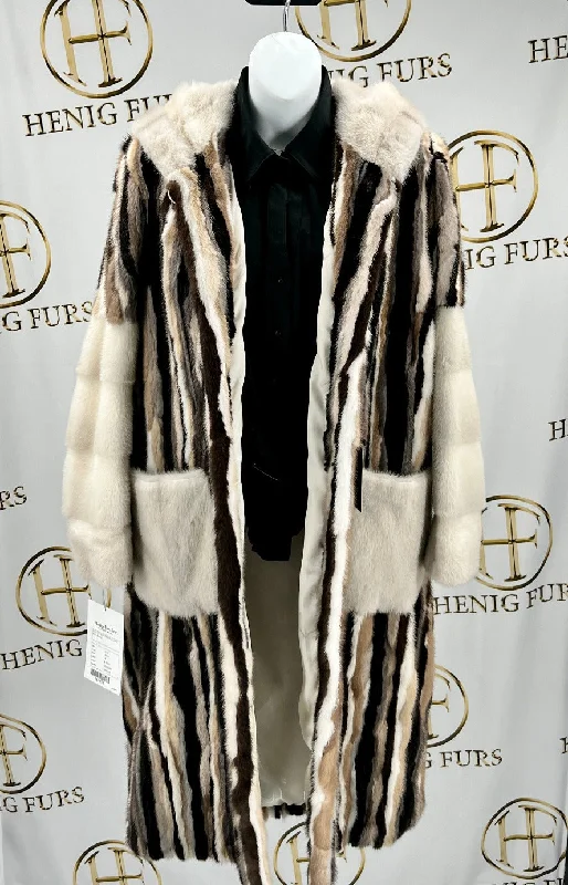 Multicolor Mink Fur Coat with Full Fur Hood