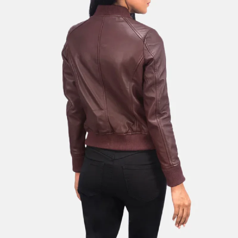 New Lambskin Maroon A1 Bomber Leather Jacket For Women