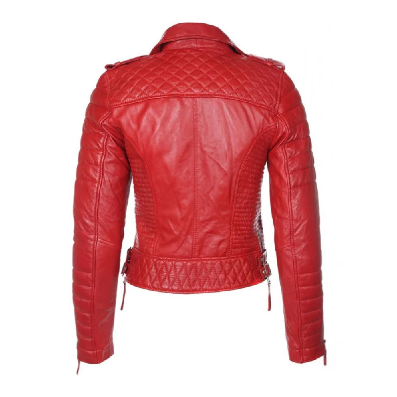 New Red RAF B3 Sheepskin Biker Leather Jacket For Women