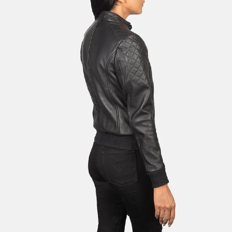 New Women Flight Zenna Black Leather Bomber Jacket