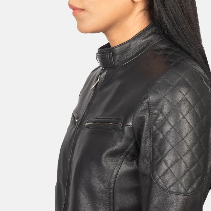 New Women Flight Zenna Black Leather Bomber Jacket