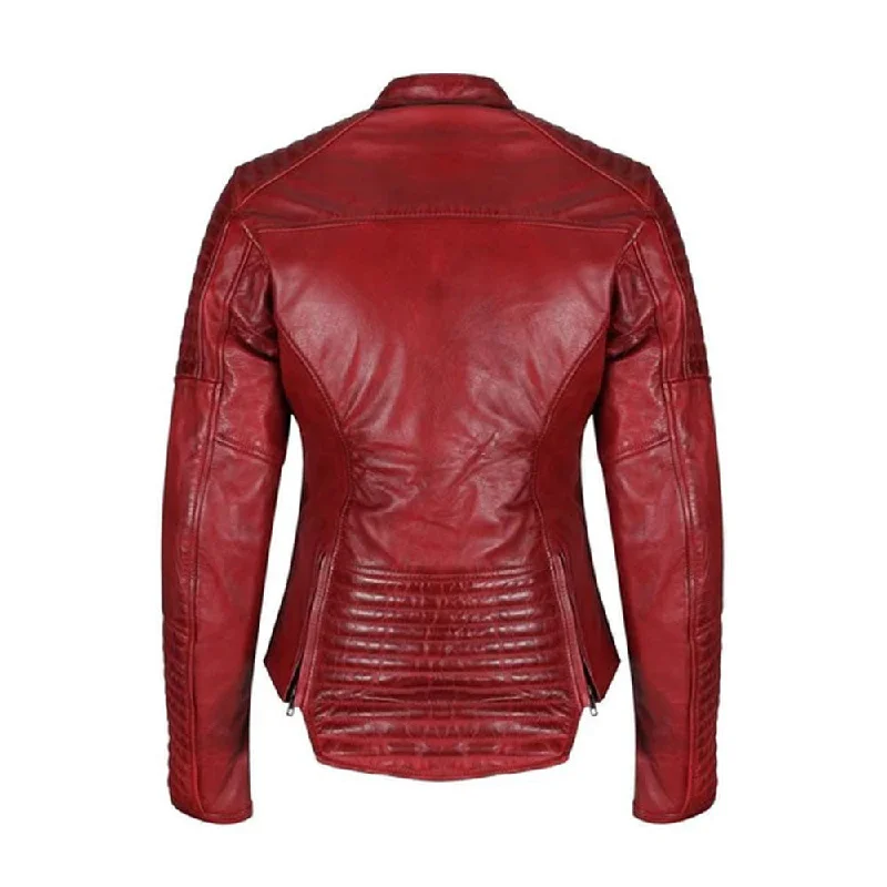 New Women Sheepskin Red B3 Leather Biker Jacket