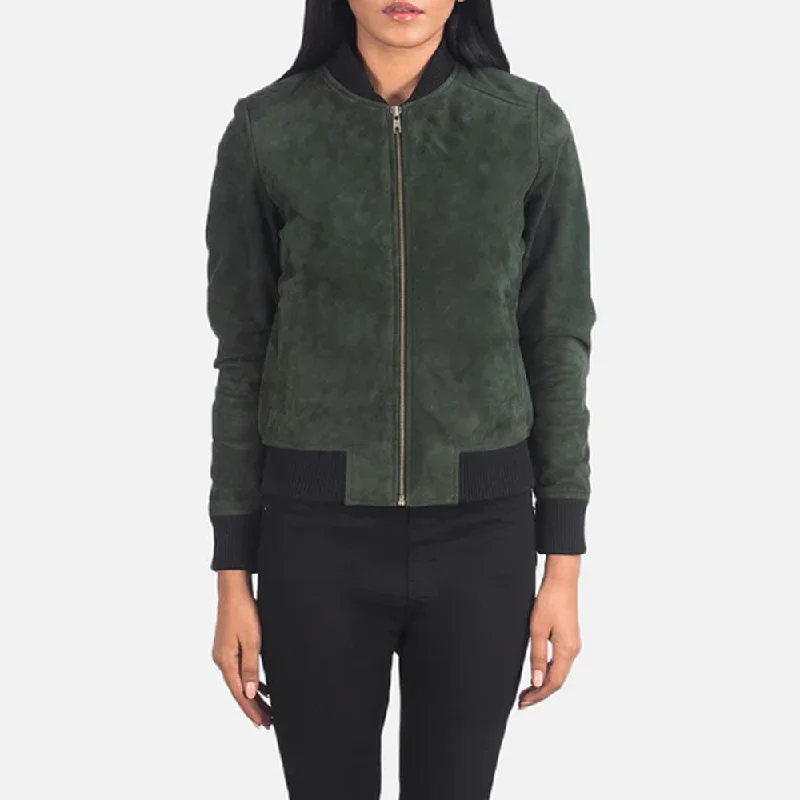 New Women Westa A-2 Green Leather Bomber Jacket