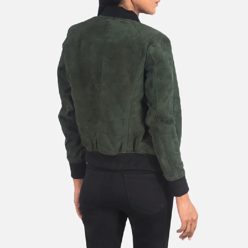 New Women Westa A-2 Green Leather Bomber Jacket