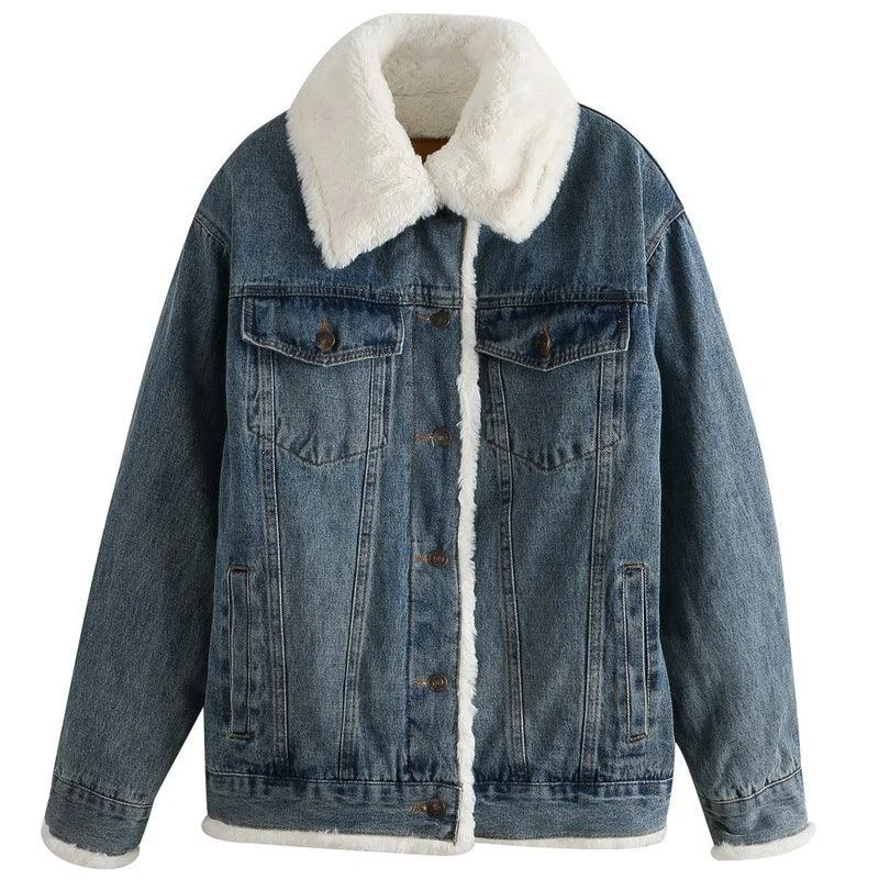 Plush Thick Lamb Wool Denim Jacket