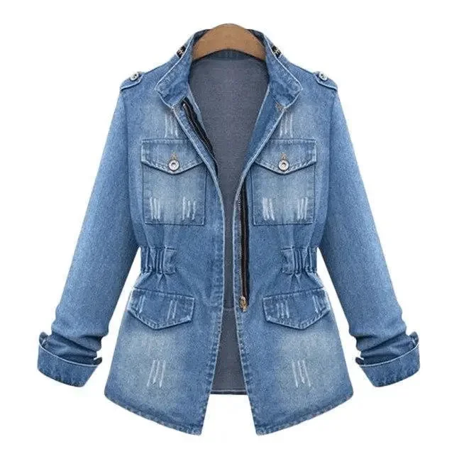 SAS Women Casual Denim Jacket Jeans Tops Half Sleeve Trucker Coat Outerwear