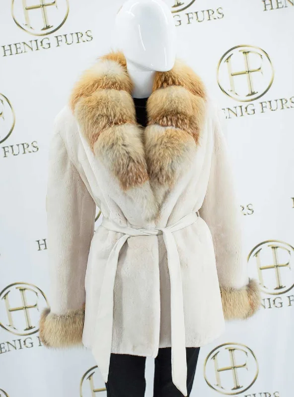 Sheared Beaver Fur Jacket with Natural Red Fox Fur Collar & Cuffs