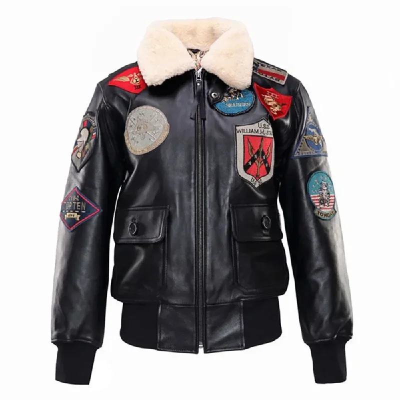 Women Military Black G1 Pilot Style Natural Sheepskin Genuine Leather Jacket