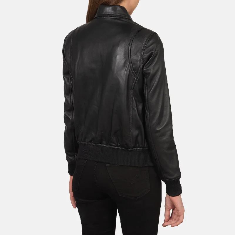 Women Westa A-2 Black Leather Bomber Jacket