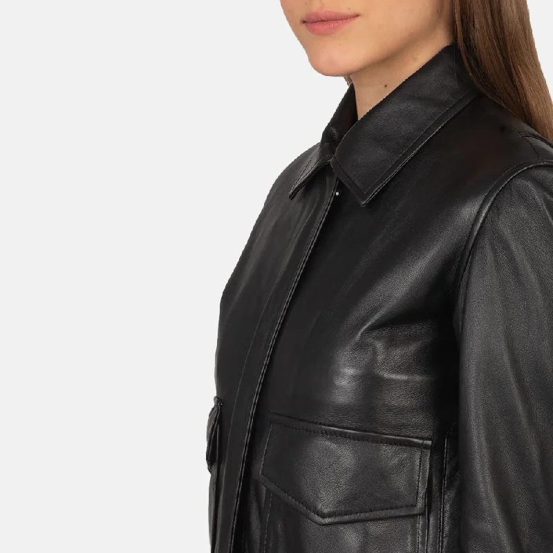 Women Westa A-2 Black Leather Bomber Jacket