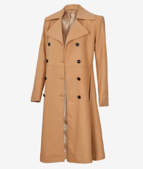 Womens Double Breasted Beige Wool Coat