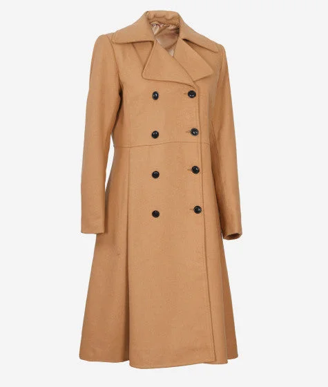 Womens Double Breasted Beige Wool Coat