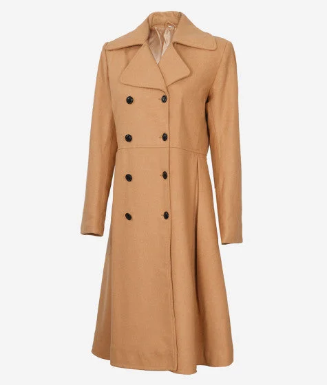 Womens Double Breasted Beige Wool Coat