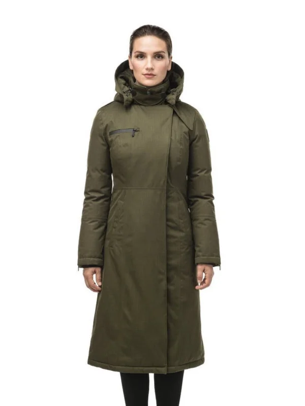 Womens Green Removable Hood Trench Coat