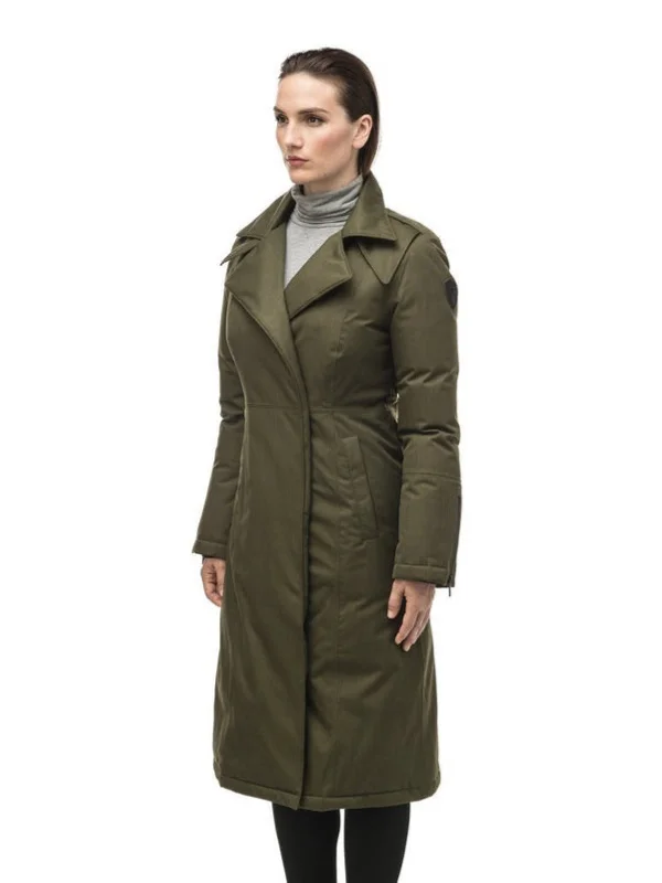 Womens Green Removable Hood Trench Coat