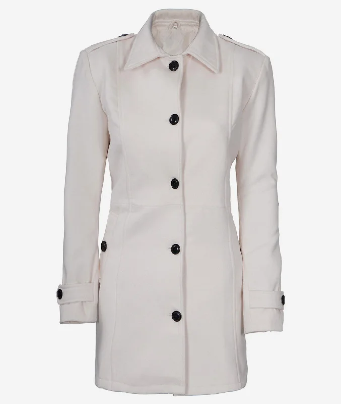 Womens Off White Long Length Wool Coat