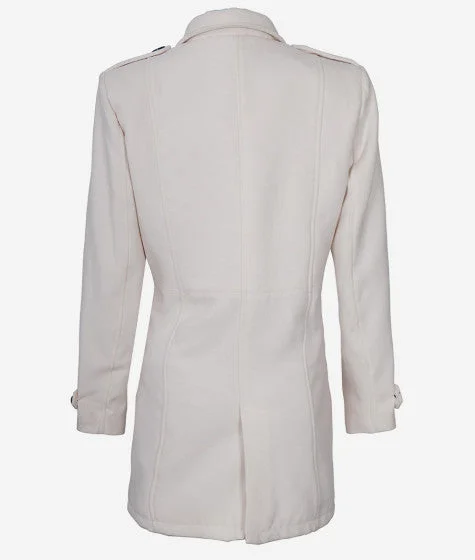 Womens Off White Long Length Wool Coat