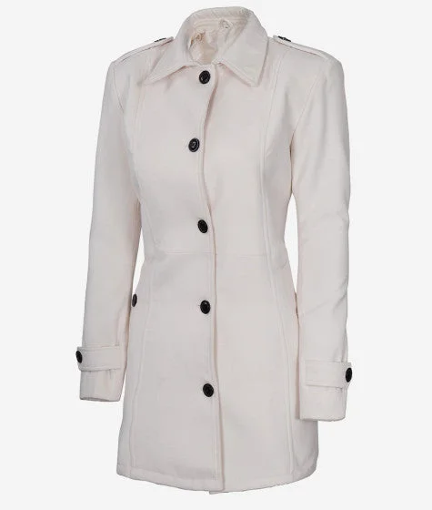 Womens Off White Long Length Wool Coat