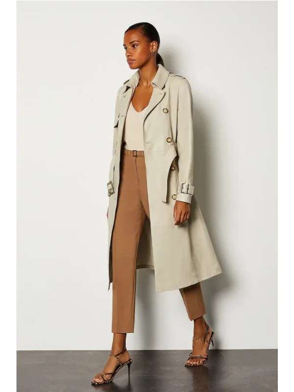 Womens Stylish Beige Leather Trench Coat