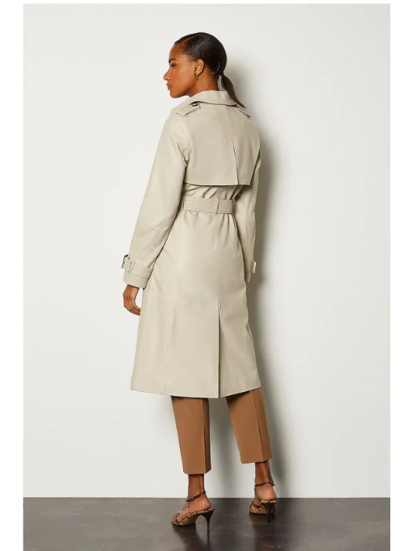 Womens Stylish Beige Leather Trench Coat