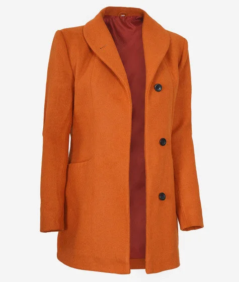 Women's 3/4 Length Rust Wool Coat